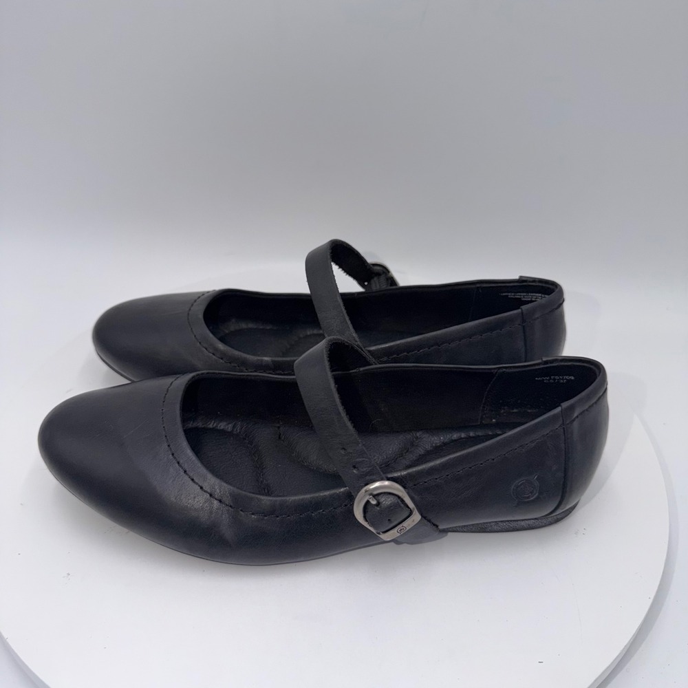 Born Black Leather Mary Jane Ballet Flats Buckle Strap Shoes Womens 6.5